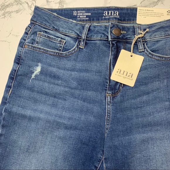 a.n.a frayed hem denim bermuda shorts mid rise - Picture 4 of 9